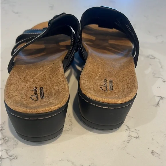 Clarks Black Leather Slide Sandals - Picture 9 of 9